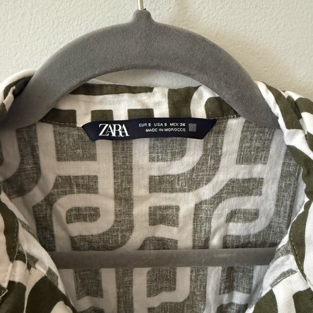 Zara Olive and White Long Sleeve Dress - Picture 3 of 4